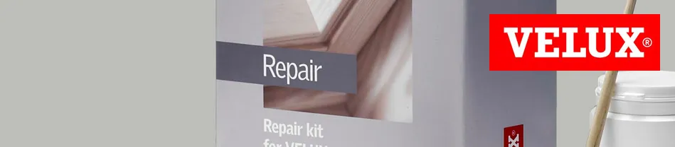 Reparatiekit voor Velux dakraam met reparatieband en instructieafbeelding
